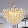 27.5-Inch Gold Pendant Light Chandelier with Threaded Clear Glass Globe Shade â€“ Adjustable Height, Ideal for Living Room, Dining Room, Kitchen (No B