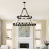 48 Inch Black Extra Large Wagon Wheel Chandelier, 2 Tier 36-Lights(No Include) Farmhouse Industrial Round High Ceiling Pendant Light Adjustable Chain