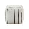 Modern Square Pouf Off-White Jacquard Fabric Upholstered Ottoman, Non-Slip Floor Pouf, Bean Bag Chair, 1pc Sitting Pouf