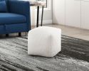 Modern Square Pouf Off-White Faux Fur Fabric Upholstered Ottoman, Footstool, Non-Slip Floor Pouf, Bean Bag Chair, 1pc Sitting Pouf
