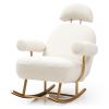 Modern Sherpa Fabric Nursery Rocking Chair,Accent Upholstered Rocker Glider Chair for Baby and Kids,Comfy Armchair with Gold Metal Frame,Leisure Sofa