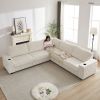 110-Inch Oversized Corduroy Corner Sofa,L Shaped Corner Couch with two storage spaces,USB port & T-pyce port and Cup-holder