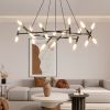 Black & Golden Modern Chandelier Light Fixture, Branch Design with Frosted Tubes, Black Cords, Adjustable Height Pendant Light for Dining Room, Living