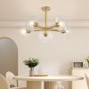 Modern Gold 5-Light Sputnik Chandelier with Clear Glass Shades, Mid-Century Hanging Pendant Light Fixture for Dining Room, Living Room, or Kitchen (Bu