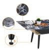 Landon 47" Coffee Table with Glass Black Marble Texture Top and Bent Wood Design