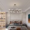 Black & Golden Modern Chandelier Light Fixture, Branch Design with Frosted Tubes, Black Cords, Adjustable Height Pendant Light for Dining Room, Living