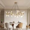 Golden Modern Chandelier Light Fixture, Branch Design with Frosted Tubes, Black Cords, Adjustable Height Pendant Light for Dining Room, Living Room, o