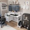 47"office desk with power outlet,2 Monitor Stands,2 drawers,Side Pocket,Easy to Assemble,Frame stability Reversible,use for home desk, computer desk