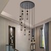 Modern Industrial Multi-Light Pendant Chandelier - 9-Light Black and Gold Adjustable Ceiling Light Fixture with Mesh Cylinder Shades for Living Room,