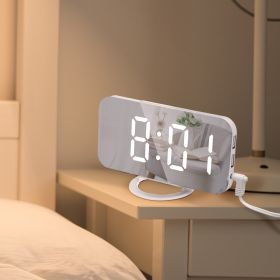 Digital LED Alarm Clock Mirror 2 USB Charger Ports Night Light LED Table Clock Snooze Function Adjustable Brightness Desk Clocks (Ships From: China, Color: Black-White)