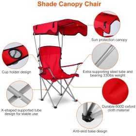 Foldable Beach Canopy Chair Sun Protection Camping Lawn Canopy Chair 330LBS Load Folding Seat (Color: Red)