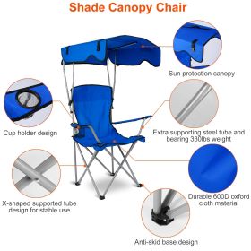 Foldable Beach Canopy Chair Sun Protection Camping Lawn Canopy Chair 330LBS Load Folding Seat (Color: Blue)