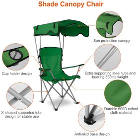 Foldable Beach Canopy Chair Sun Protection Camping Lawn Canopy Chair 330LBS Load Folding Seat (Color: Green)