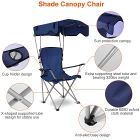 Foldable Beach Canopy Chair Sun Protection Camping Lawn Canopy Chair 330LBS Load Folding Seat (Color: Navy blue)