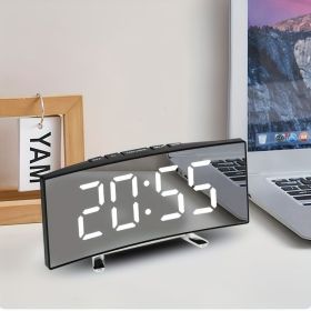 1pc Led Alarm Clock, Mirror Curved Screen, Digital Alarm Clock With Sleep Temperature For Students Bedroom, Living Room, Office And School (Color: Curved Mirror Surface - White)