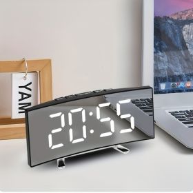 1pc Led Alarm Clock, Mirror Curved Screen, Digital Alarm Clock With Sleep Temperature For Students Bedroom, Living Room, Office And School (Color: Curved Mirror Surface - Green)