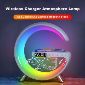Intelligent atmosphere lamp Bluetooth speaker wireless charger bedside atmosphere lamp sunrise wake-up lamp polar lamp alarm clock (Specifications: Light grey)