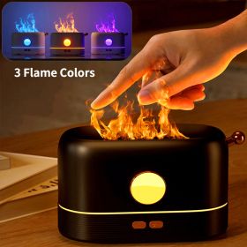 200ml Flame Humidifier Three Color LED Light Air Humidifier Smart Timing Electric Aromatherapy Diffuser Simulation Fire Effect (Ships From: China, Emitting Color: black)