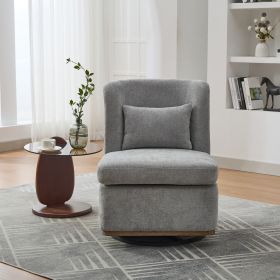 25.2 "Wide Modern Chenille Cushioned Armless Metal Base 360Â° Swivel Chair with Pillow, Suitable for Living Room, Family Room, Bedroom, Lounge Area (Color: as Pic)