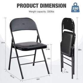 Sturdy Metal Folding Chair with 350-Pound Capacity, Leather Padded Folding Chairs, Metal Frame, Water-Resistant, Ideal for Indoor and Outdoor Events (Pack: 8 Pack, Color: Black)