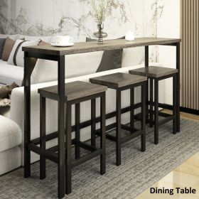 Counter Height Extra Long Dining Table Set with 3 Stools Pub Kitchen Set Side Table with Footrest (Material: MDF, Color: Gray)