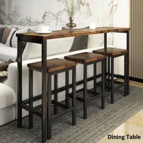 Counter Height Extra Long Dining Table Set with 3 Stools Pub Kitchen Set Side Table with Footrest (Material: MDF, Color: Brown)