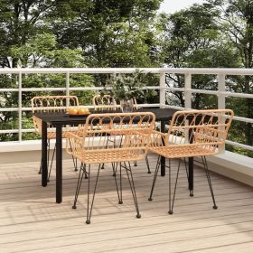 5 Piece Patio Dining Set Poly Rattan (Color: Brown)
