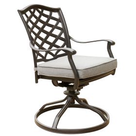 Outdoor Patio Aluminum Swivel Rocker Dining Chair with Cushion, Set of 2, Cast Slate (Color: as Pic)