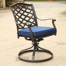 Outdoor Patio Aluminum Swivel Rocker Dining Chair with Cushion, Set of 2, Navy Blue (Color: as Pic)