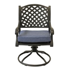 Patio Outdoor Dining Swivel Rocker Chairs With Cushion, Set of 2, Navy Blue (Color: as Pic)