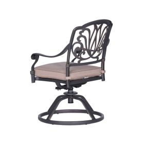 Patio Outdoor Aluminum Dining Swivel Rocker Chairs With Cushion, Set of 2, Spectrum Sand (Color: as Pic)