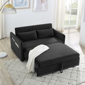 MH" Sleeper Sofa Bed w/USB Port, 3-in-1 adjustable sleeper with pull-out bed, 2 lumbar pillows and side pocket (Color: as Pic)