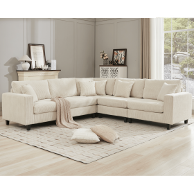 [NEW PACKAGING UPGRADE]Oversized Modular Sectional Sofa Set, L Shaped Couch,Corduroy ,Upholstered,Deep Seat,,5 Seat,5 Throw pillow and 6 back cushion (Color: as Pic)