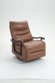 Swivel Rocker Recliner Power Glider Chair with Solid Wood Armrests - Extra Wide Reclining Sofa Chair Upholstered Faux Leather Living Room Single Sofa (Color: as Pic)