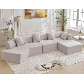 [NEW ARRIVED] [VIDEO PROVIDED]Modern Minimalist 140" L-Shape Couch ,No Assembly Required,Boucle,Modular Sofa ,Couch with Chaise (Color: as Pic)