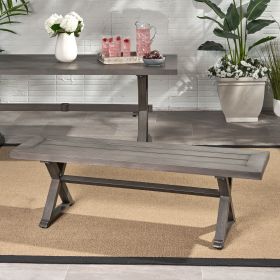 Modern Outdoor Aluminum Dining Bench, Dark Gray (Color: as Pic)