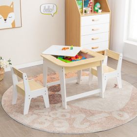 Kid's Table and Chairs Set with Double-sized Tabletop (Color: Natural)