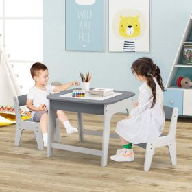 Kid's Table and Chairs Set with Double-sized Tabletop (Color: Gray)