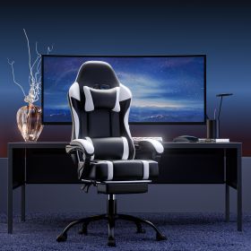 Video Game Chairs for Adults, PU Leather Gaming Chair with Footrest, 360Â°Swivel Adjustable Lumbar Pillow Gamer Chair (Color: White)
