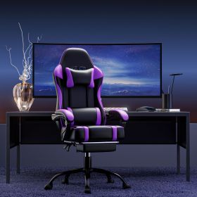 Video Game Chairs for Adults, PU Leather Gaming Chair with Footrest, 360Â°Swivel Adjustable Lumbar Pillow Gamer Chair (Color: Purple)
