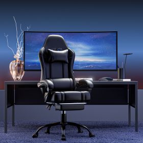 Video Game Chairs for Adults, PU Leather Gaming Chair with Footrest, 360Â°Swivel Adjustable Lumbar Pillow Gamer Chair (Color: Black)