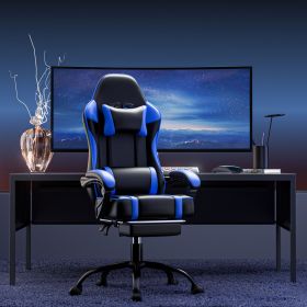 Video Game Chairs for Adults, PU Leather Gaming Chair with Footrest, 360Â°Swivel Adjustable Lumbar Pillow Gamer Chair (Color: Blue)