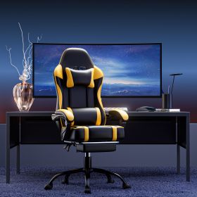 Video Game Chairs for Adults, PU Leather Gaming Chair with Footrest, 360Â°Swivel Adjustable Lumbar Pillow Gamer Chair (Color: Yellow)