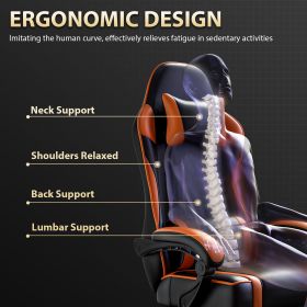 Video Game Chairs for Adults, PU Leather Gaming Chair with Footrest, 360Â°Swivel Adjustable Lumbar Pillow Gamer Chair (Color: Orange)