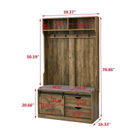 Coat Rack with Storage Shoe Cabinet (Color: Brown)