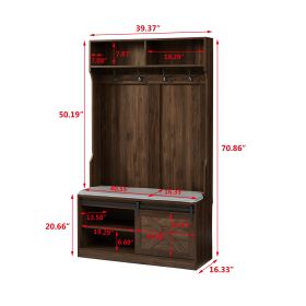 Coat Rack with Storage Shoe Cabinet (Color: Dark Brown)