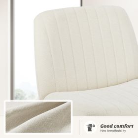 Cross-legged office chair without wheels, comfortable cross chair wide home desk chair, adjustable swivel armless computer work chair for home office (Color: Linen - Beige)