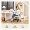 Cross-legged office chair without wheels, comfortable cross chair wide home desk chair, adjustable swivel armless computer work chair for home office
