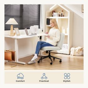 Cross-legged office chair without wheels, comfortable cross chair wide home desk chair, adjustable swivel armless computer work chair for home office (Color: Linen - Beige - With Wheels)