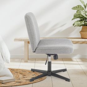 Cross-legged office chair without wheels, comfortable cross chair wide home desk chair, adjustable swivel armless computer work chair for home office (Color: Linen - Gray)